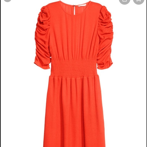 H&M Red-Orange Smocked Midi Dress - Picture 2 of 4